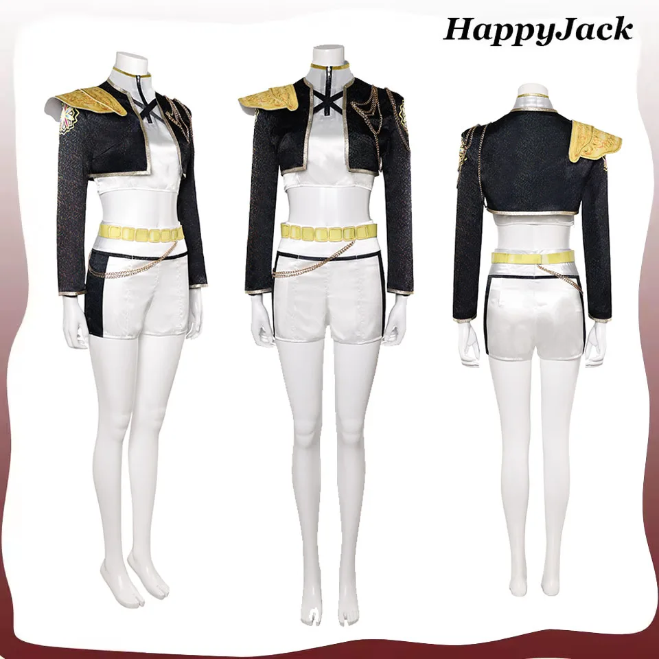 

Kids Rumi Cosplay Black Gold Team Uniform Demon 2025 Hunter Girls Group Stage Performance Clothes Halloween Carnival Costume