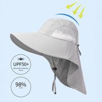 Travel Cap Sun Protection Hat Outdoor Hat with Neck Cover Brim Hollow Mesh Windproof Chin Strap Anti-uv for Men for Camping