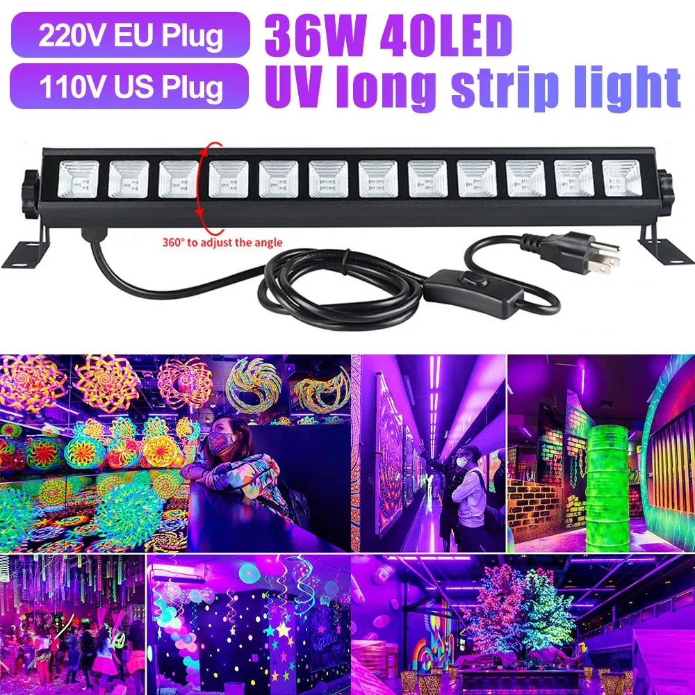 LED 36W 40LEDs UV Wall Washer Lights Violet Long Strip Lights Halloween Haunted House Fluorescent Lights purple light