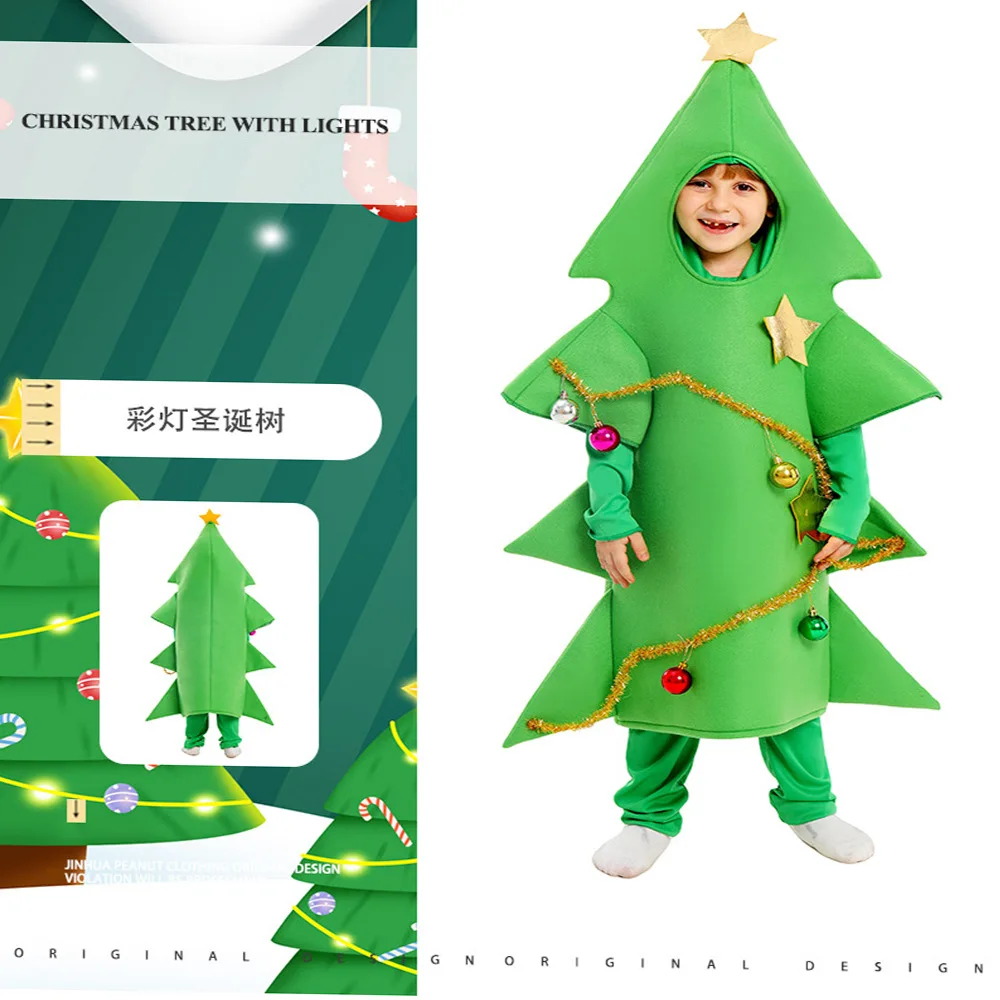 Trajes de desempenho de Natal infantil, adereços de dramatização de árvore de Natal