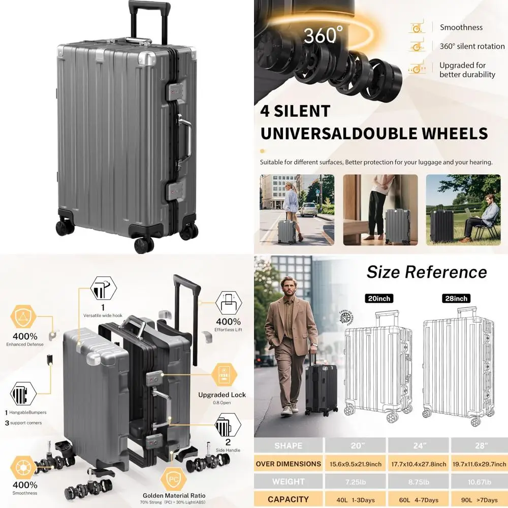 

Lightweight PC+ABS Hardshell 24 Inch Aluminum Frame Spinner Suitcase with Zipperless Design for Checked Luggage