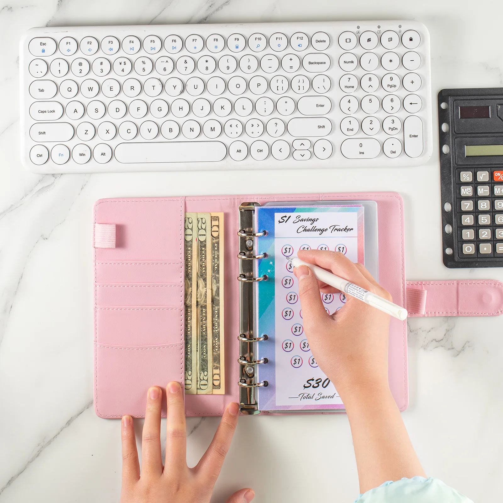 Imagem -03 - Couro pu Caderno Fichário Faça Você Mesmo Planejador Organizador Bolsos com Zíper 12 Peças Folha de Orçamento Peças Adesivos do Alfabeto Francês a6