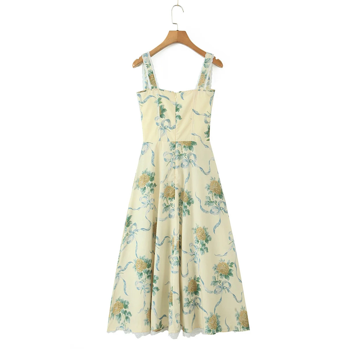 Ele Floral Lace Splice Slimming Long Gown for Women Summer Season High Waist A-Line Skirt Print Design No Brand Registered