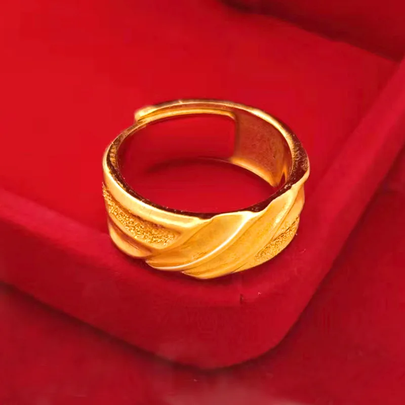 

luxury real gold 24k certifid stars and sea men's ring au9999 gold wave pattern live ring Give a gift to your boyfriend