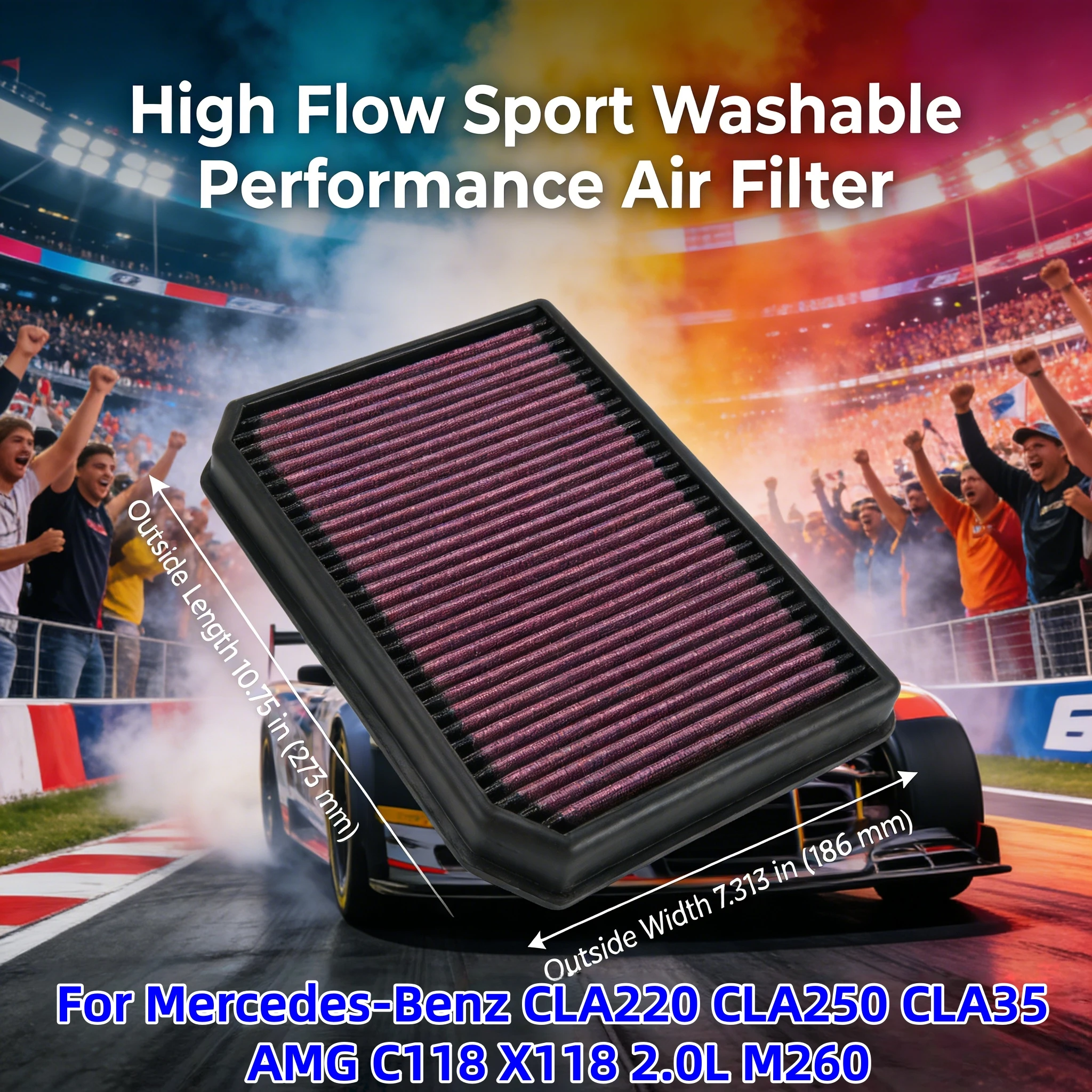 For Mercedes-Benz CLA220 CLA250 CLA35 AMG C118 X118 2.0L M260 High Flow Sport Washable Performance Panel Air Filter Replacement
