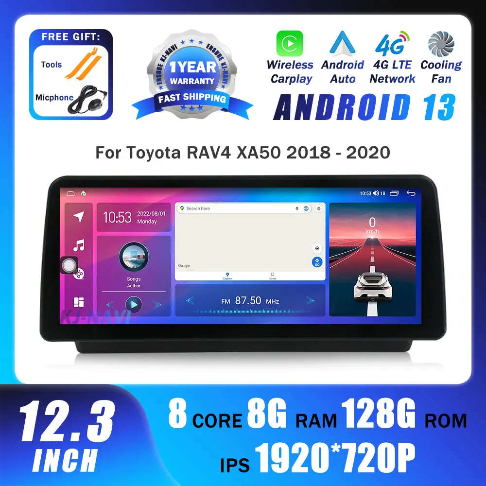 

Автомагнитола 12,3 дюймов, Android 13, для Toyota RAV4 XA50 2018-2020, Android, стерео, мультимедийный плеер, GPS-навигация, BT, Wi-Fi, головное устройство