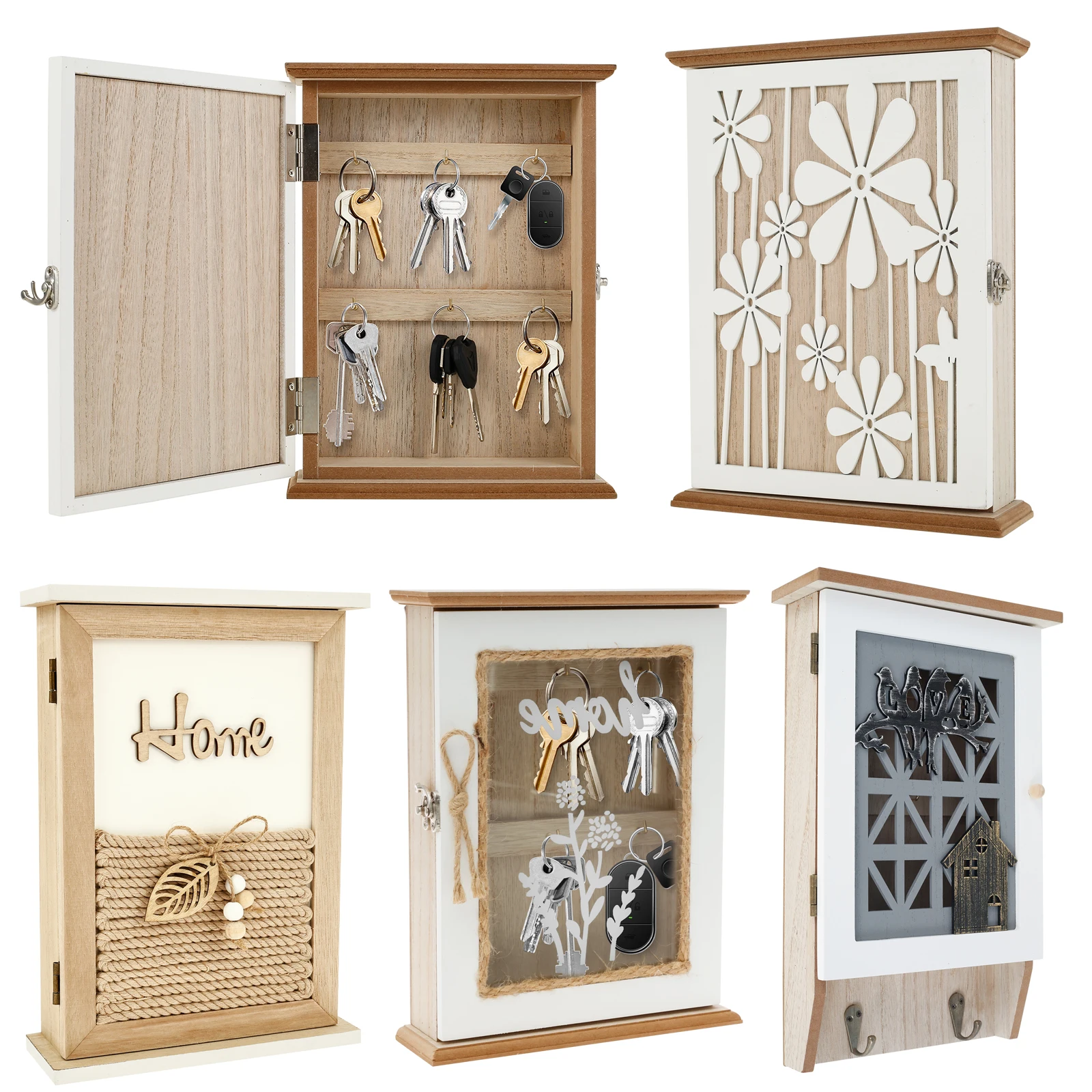 Boîte à clés en bois, armoire de rangement de clés Vintage décorative avec crochets suspendus, porte-clé mural pour entrée de maison et salon