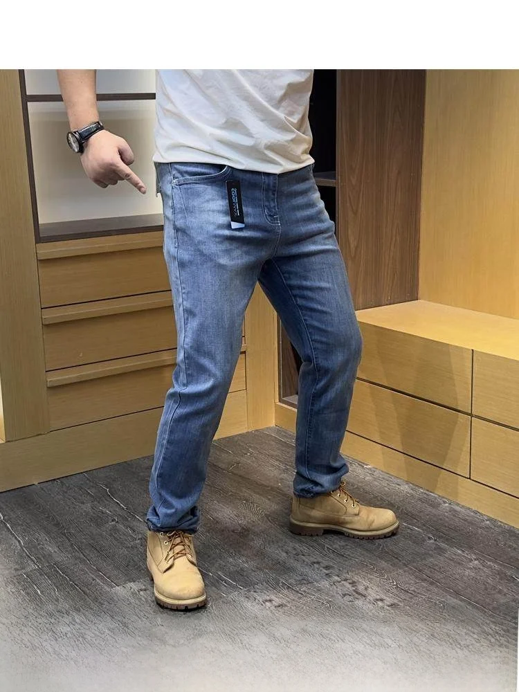 

Мужские облегающие повседневные джинсовые джинсы с зауженной талией, высокие эластичные осенние сезонные тонкие длинные брюки со средней талией