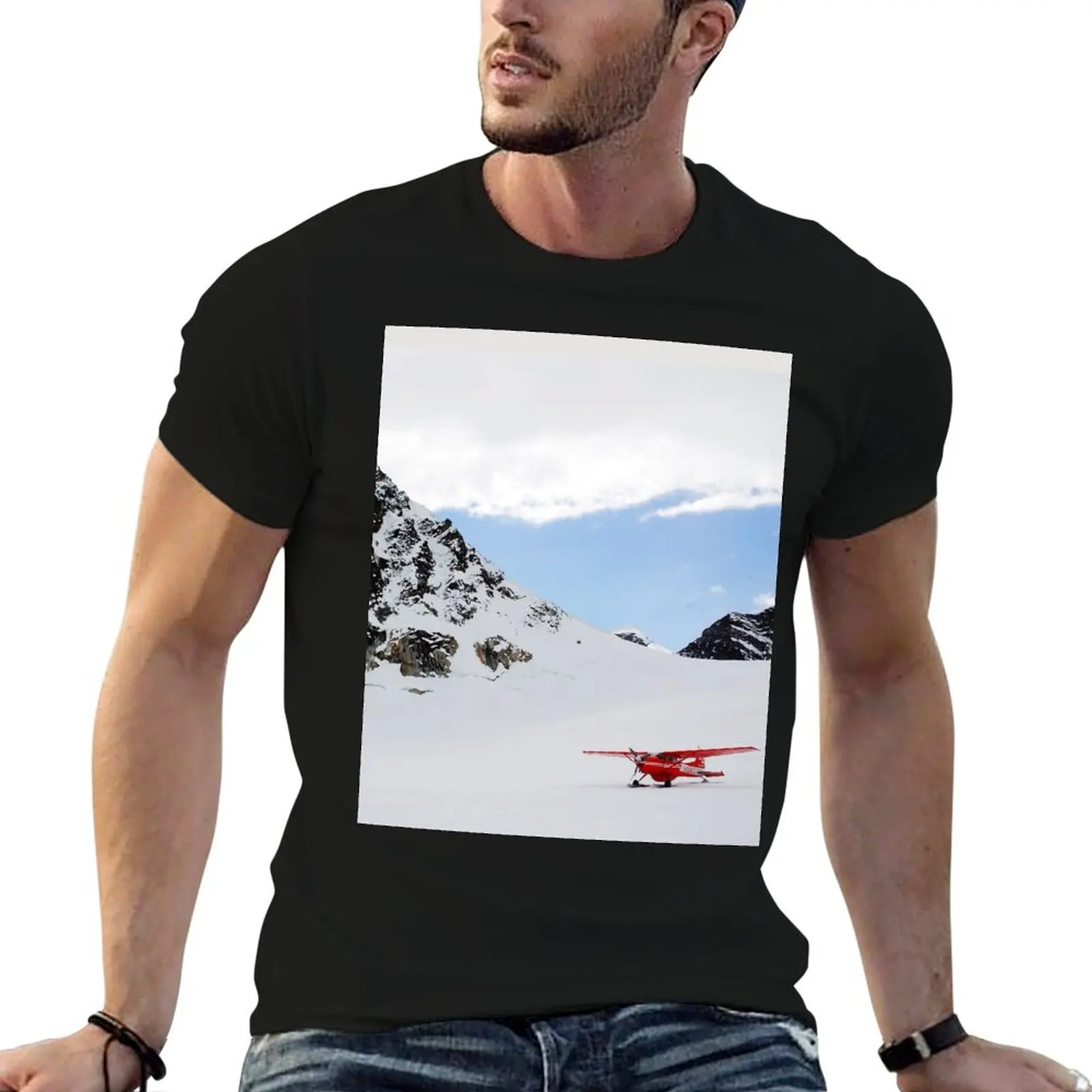 Ski Plane, Landing on a Glacier, Denali National Park, Alaska T-Shirt shirts graphic tee T-shirts for men cotton