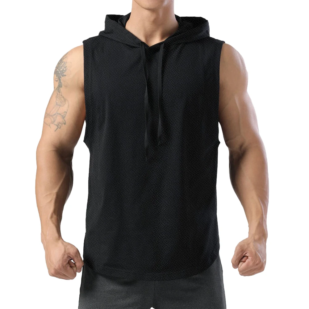

Casual Fitness Hoodie For Men Sports Pullover Hooded Gym Vest Solid Pattern Design Comfortable Activewear Tops