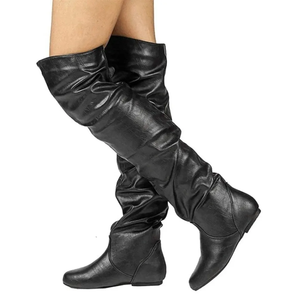 BLXQPYT Over The Knee Boots Women Especially Big 34-48 Autumn Winter Plush Warm Flat Heel Fashion Casual Fur Shoes Woman Bl3804