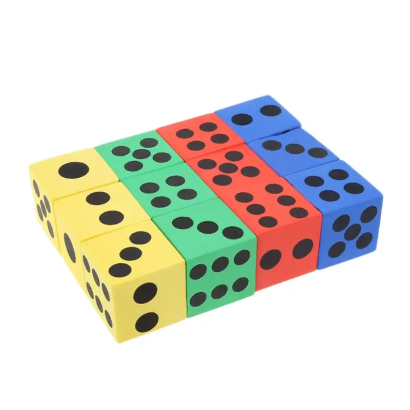 12 Pack 3.7CM Soft EVA Foam Dice Random Color Big Dice for Kids Learning Classroom Board Game Party Supplies