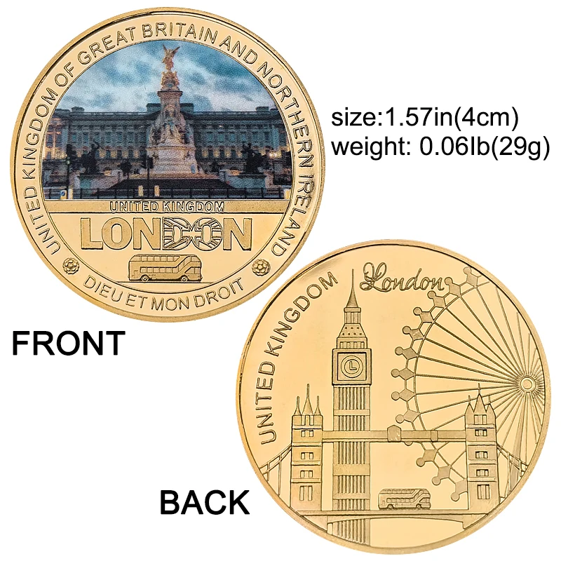 5pcs London Landmarks Commemorative Coins Set UK United Kingdom Gold Plated Collectible Souvenir Coins