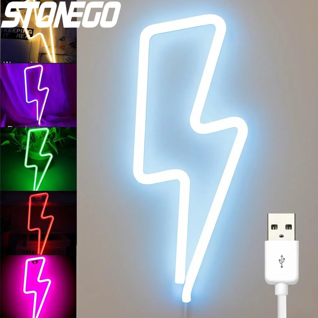 

Creative LED Lightning Shaped Atmosphere Lamp Stylish Neon Design Multicolor Light for Home Festival Decor