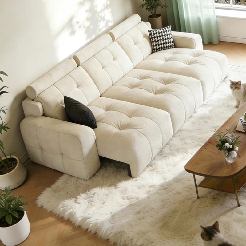 

New living room function sofa three-person electric fabric sofa cream wind sofa bed dual-purpose