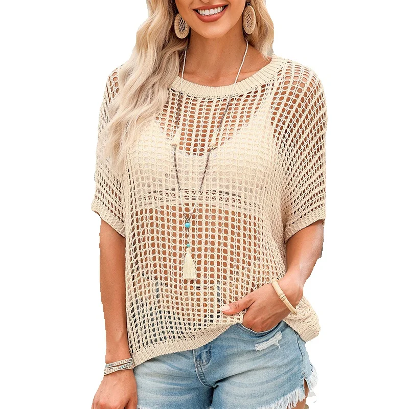 

Женский свитер с коротким рукавом и круглым вырезом