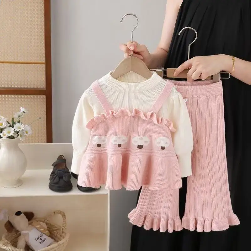 طقم سترة للفتيات بعمر 0-6 سنوات سترة محبوكة جديدة للأطفال 2026 + بنطال محبوك طقم مكون من قطعتين #1