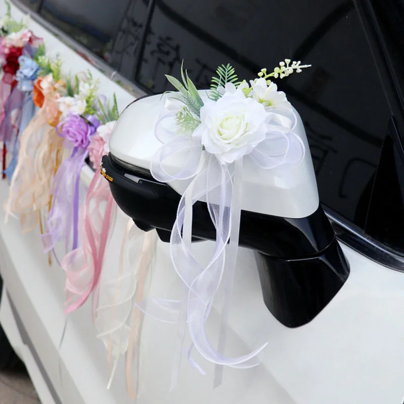 

Yannew Multi-purpose Rustic Wedding Car Door Handle Decoration Flowers Just Married Car Rearview Mirror Flower Decor Accessories