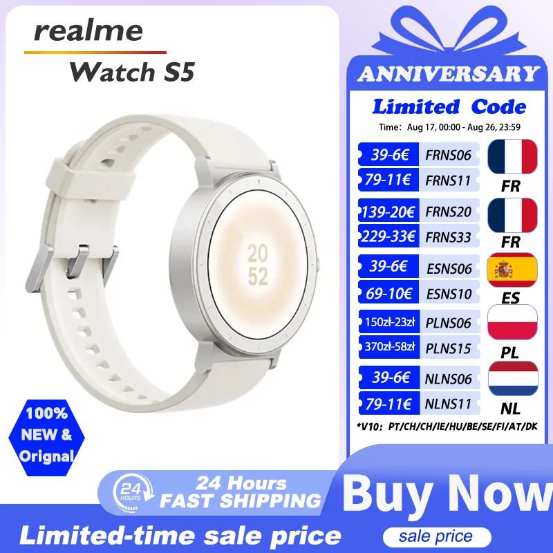 realme Watch S5 Smartwatch 5ATM Wasserdichtigkeit 20 Tage Akkulaufzeit 110 Sportmodi 1,43" AMOLED-Display