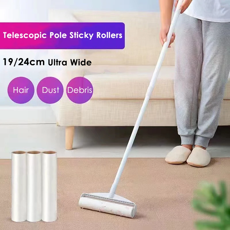 Large Lint Roller with Telescopic Rod Long Handle Sticky Mop for Clothing Bedding Carpet Pet Hair Dust Remover Cleaning Tool