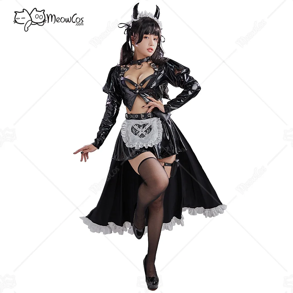 

MEOWCOS Women Halloween Maid Style Sexy Lingerie Set Hollow Chest Top and Skirt Set with Bra and Headband