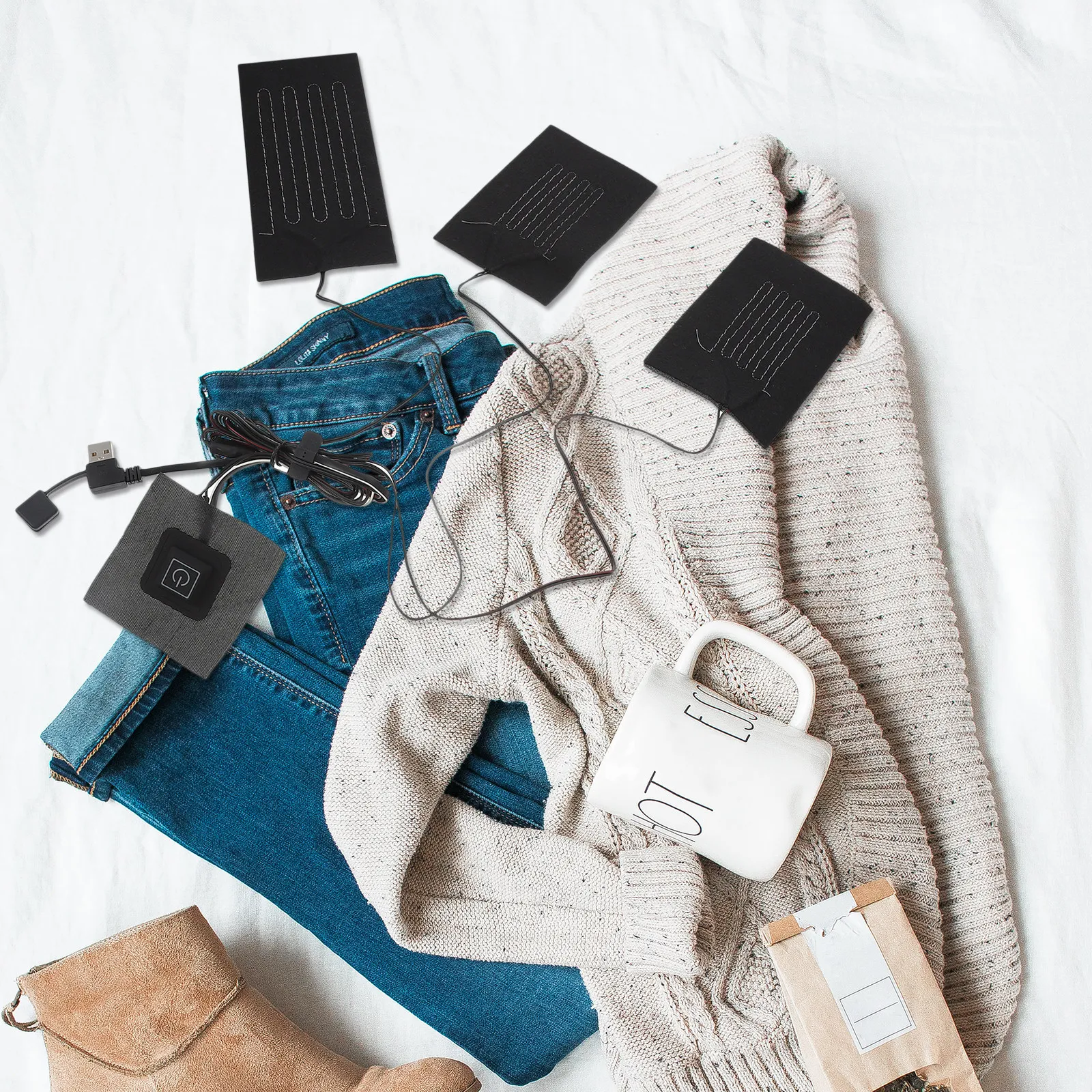 Almohadilla Térmica USB para Ropa, Fibra Compleja Premium, Calentamiento Rápido, Calentador de Ropa para Invierno, Alfombrilla Eléctrica Calefactable, Impermeable y Segura