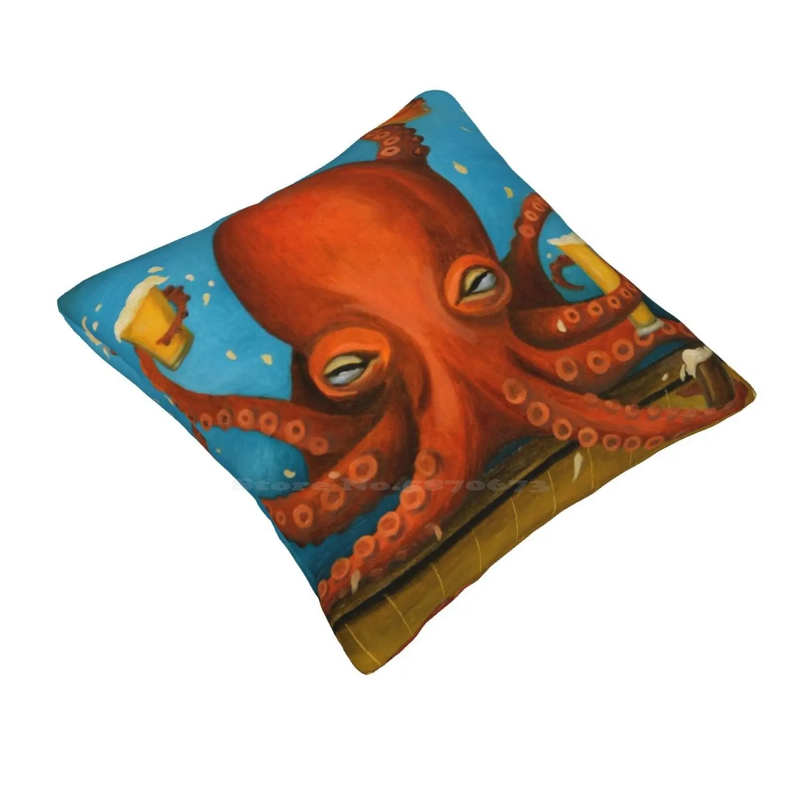 Life Of The Party Funny Cute Decor Square Pillowcase Beer Octopus Drinking Humor Funny Ocean Water Pint Brewery Party Partier