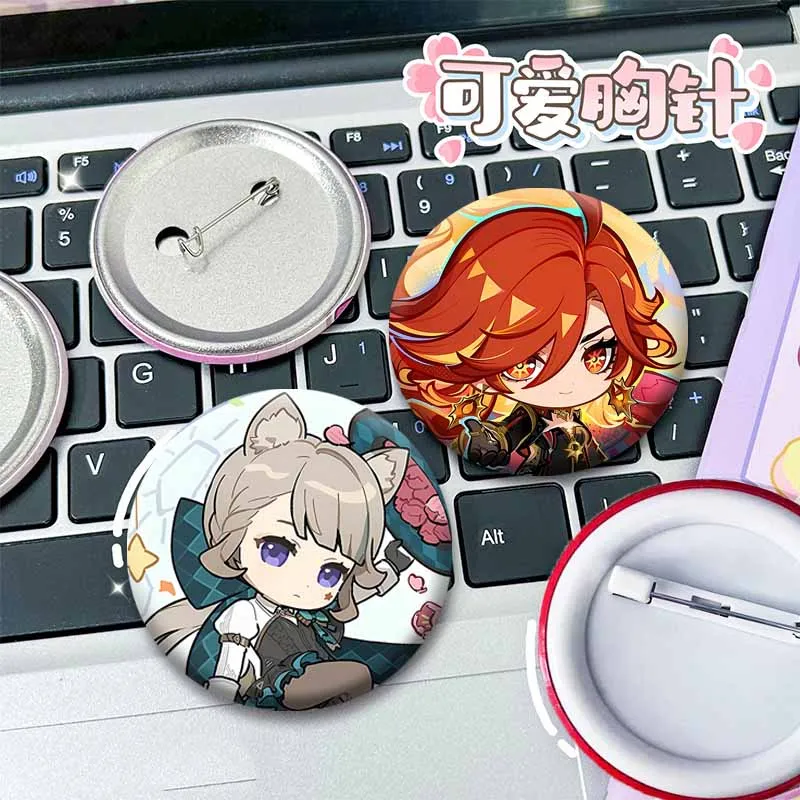 Game Genshin Impact Chibi Round Brooch Klee Venti Wanderer Wriothesley Cartoon Enamel Pins Bag Hat Shirt Lovely Badge Fans Gifts