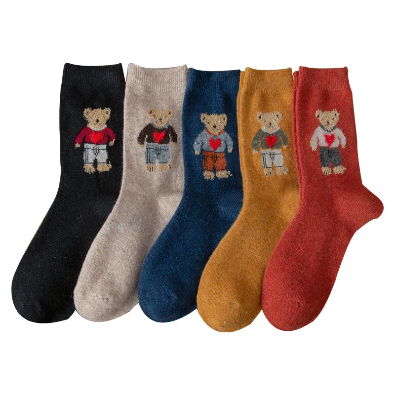 Cartoon Bear Socks Women Autumn Winter Thick Warm Socks Korean Cute Kawaii Harajuku Designer Fashion Socks Women