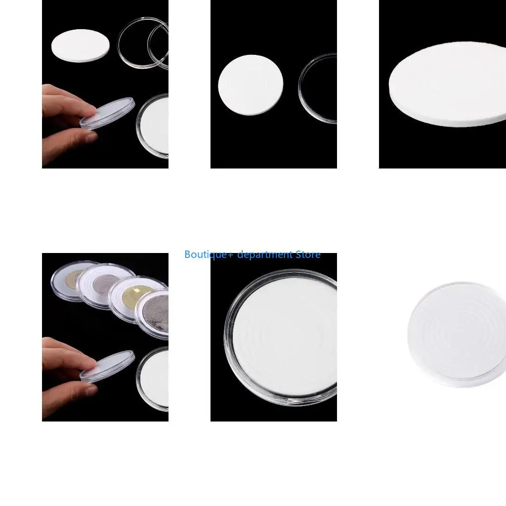 E1PD Plastic Coin Storage Box 46mm Capsule Display Holder with 5 Sizes Pad Rings