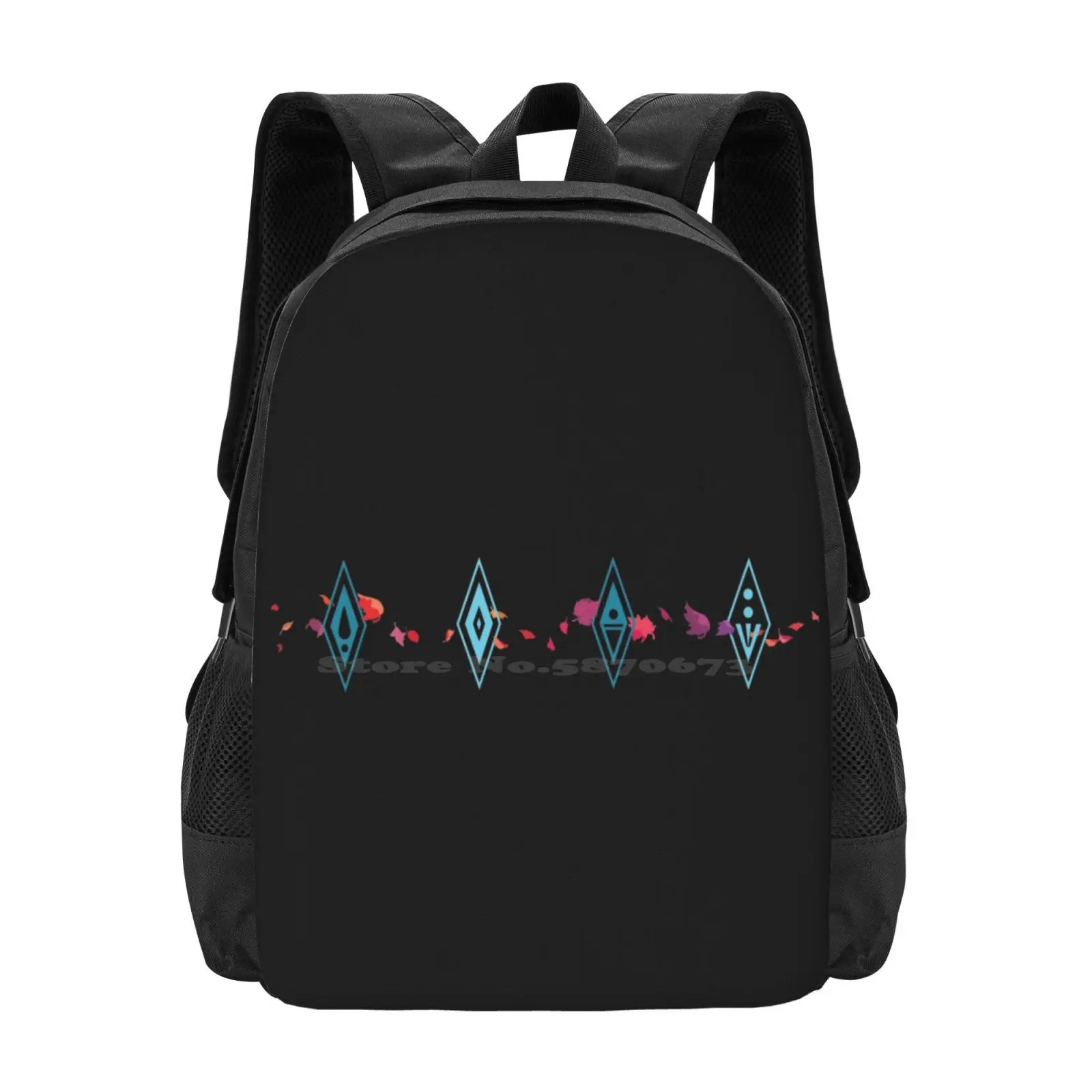 Elements Pattern Design Bag Student's Backpack Elements Spirit Water Fire Earth Wind Pixar Olaf Ana Elsa Arandelle Sven Norway