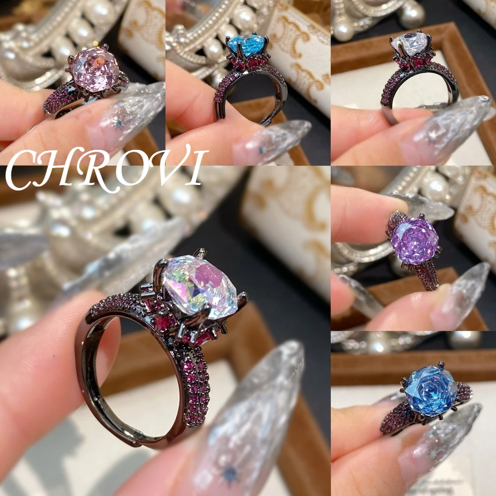 

Light luxury 925 sterling silver octagonal Millennium rose-cut aquamarine ring for women, fashion purple diamond black gold ring
