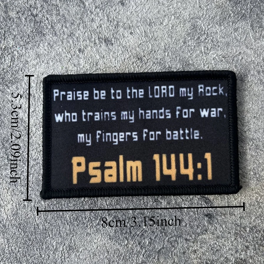 Psalm 144:1 Morale Badge Patch Hook and Loop Christian Bible Scripture Tactical Outdoor Backpack Hat Accessories Stickers
