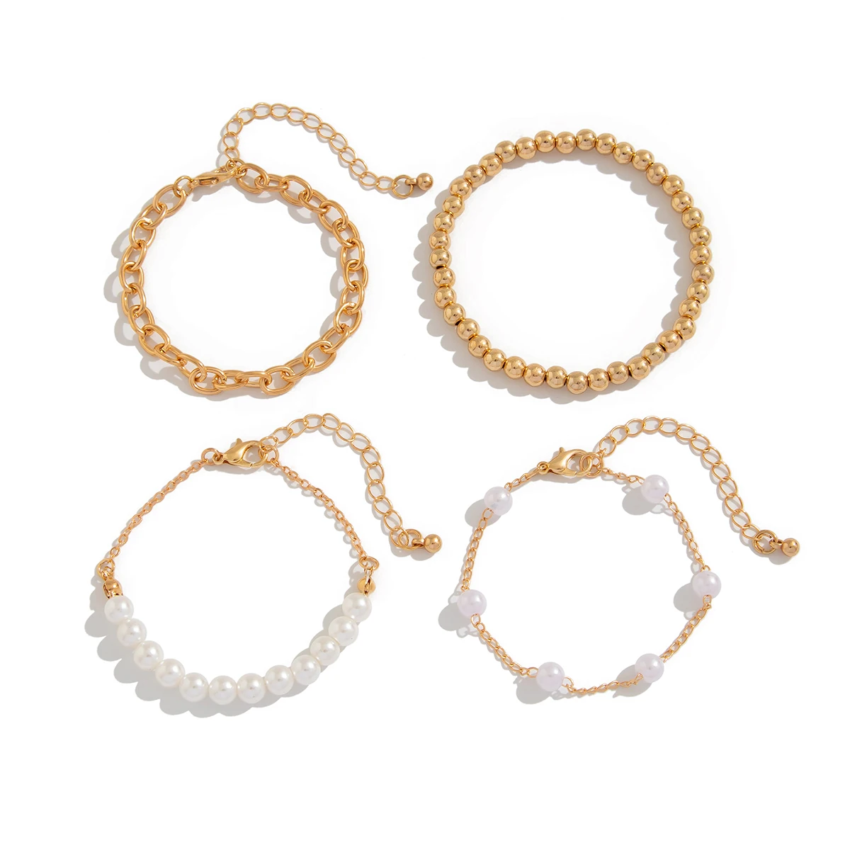 SHIXIN 4pcs Fashion Statement CCB Bead Imitation Pearl Bracelet Set for Women Simple Gold Color Adjustable Chain Bracelet on Han