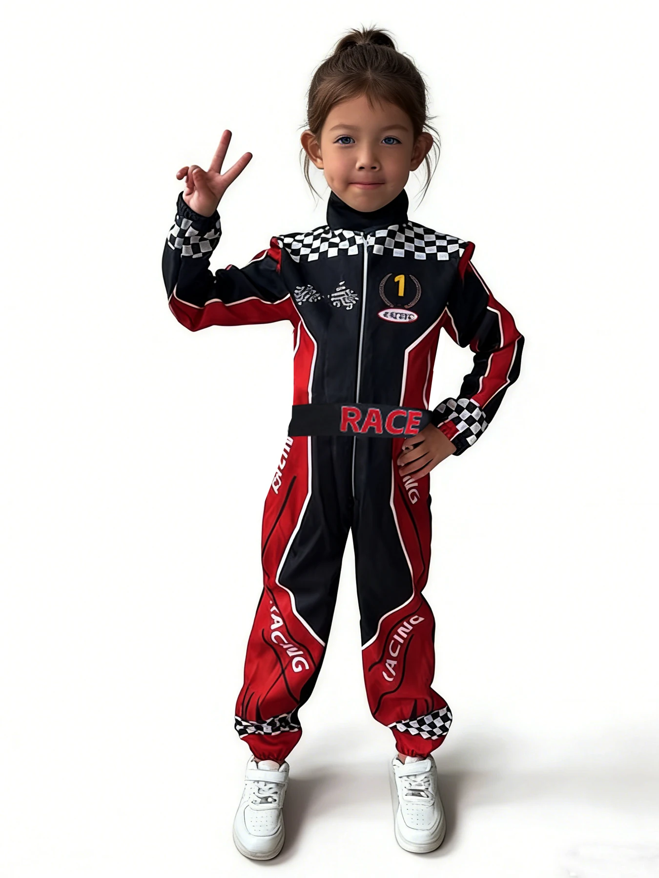 Carnival Girls Racing Driver Costumes Cosplay Kids Racing Uniforms Jumpsuits Campus Stage Dress Up Birthday Halloween Party Set