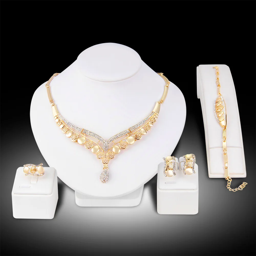 Hot 4PCS Necklace Earrings Bracelet Set Ladies Bridal Bridesmaid Jewelry Four Piece Set, Wedding Party Banquet Accessory Set