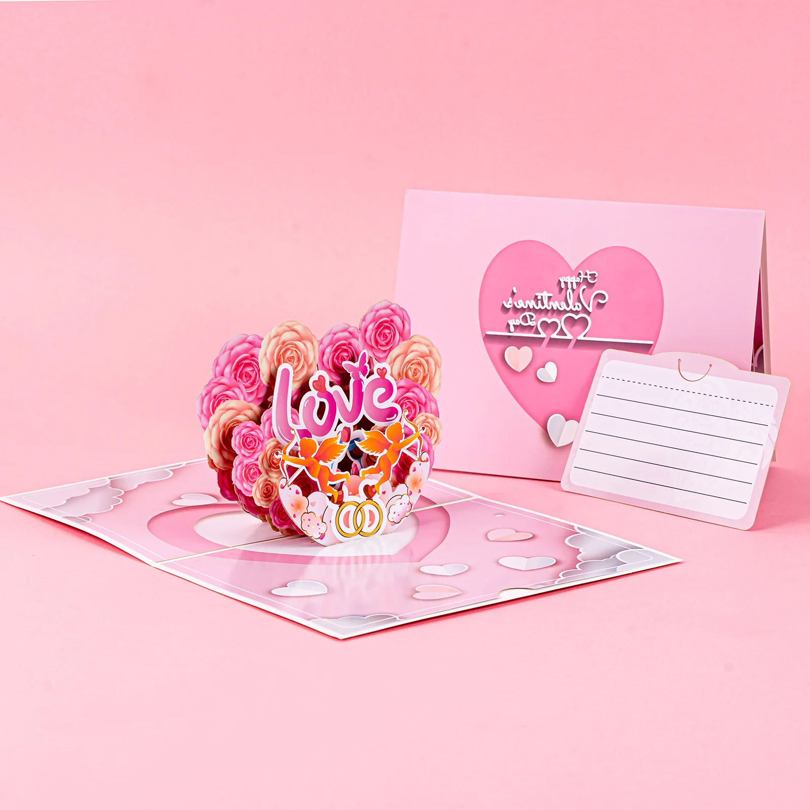 

New Pink Valentine's Day love LOVE Lovers Tanabata Couple Invitations 3D Three-dimensional Greeting Cards With Envelope