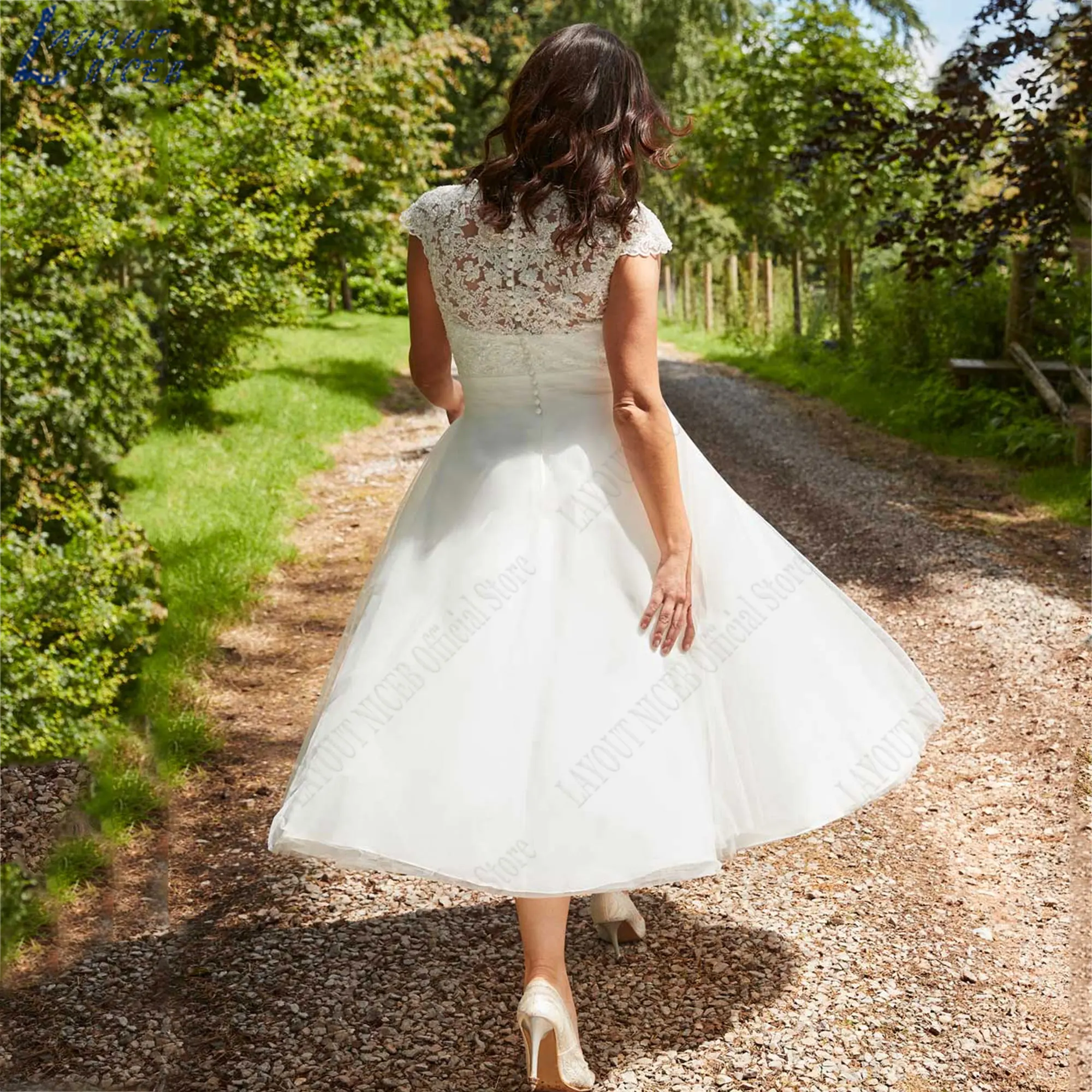 NICEB-Robe de mariée en tulle, col en v, ligne A, avec boutons au dos, sur mesure, pour mariage, 2024Mise en page niceb applique col en V a - ligne robe de mariage plus taille tulle robe de mariée boutons arrière perso