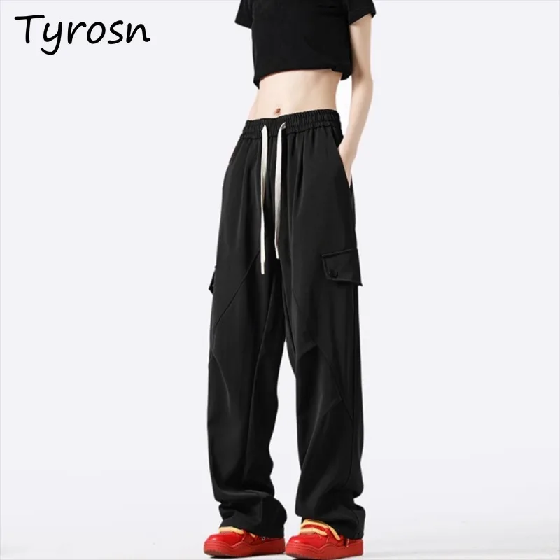 Storm Pants Women American Popular Waterproof Trendy Design Straight Drawstring High Waist Overalls Baggy Casual Sporty Unisex