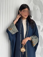 Abayas + Hijab pour femmes musulmanes du Moyen-Orient, 2 pièces, kaftans islamiques, robes maxi décontractées, jilbabs arabes, manches longues, devant ouvert, abaya 6