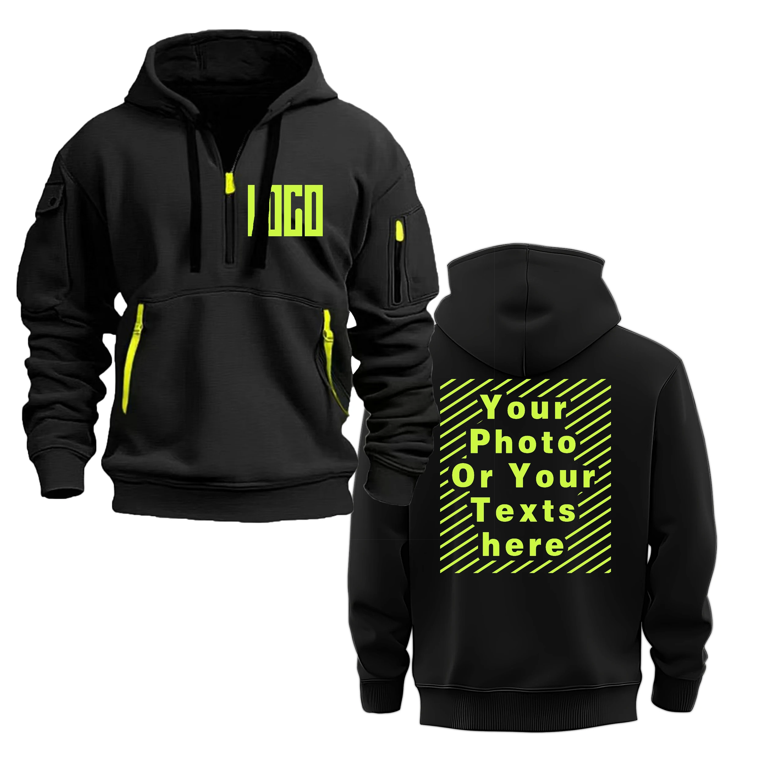 

Unisex custom DIY printed hoodie, loose and casual zip-up sportswear, long-sleeved multi-pocket hoodie