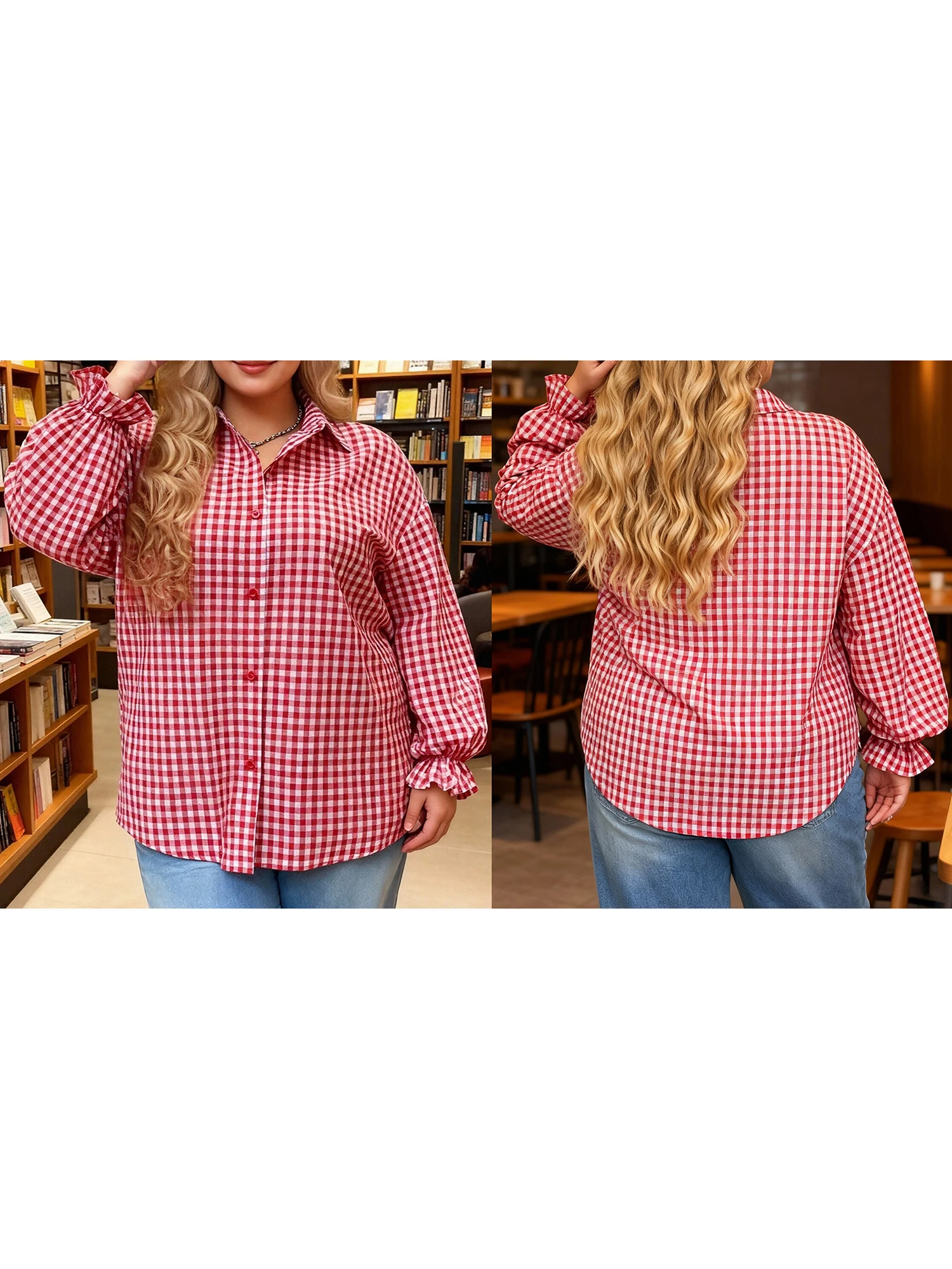 Women s Plus Size Blouse with Button Front Closure and Stylish Plaid Pattern Loose Fit Casual Shirt with Turn Down Collar and