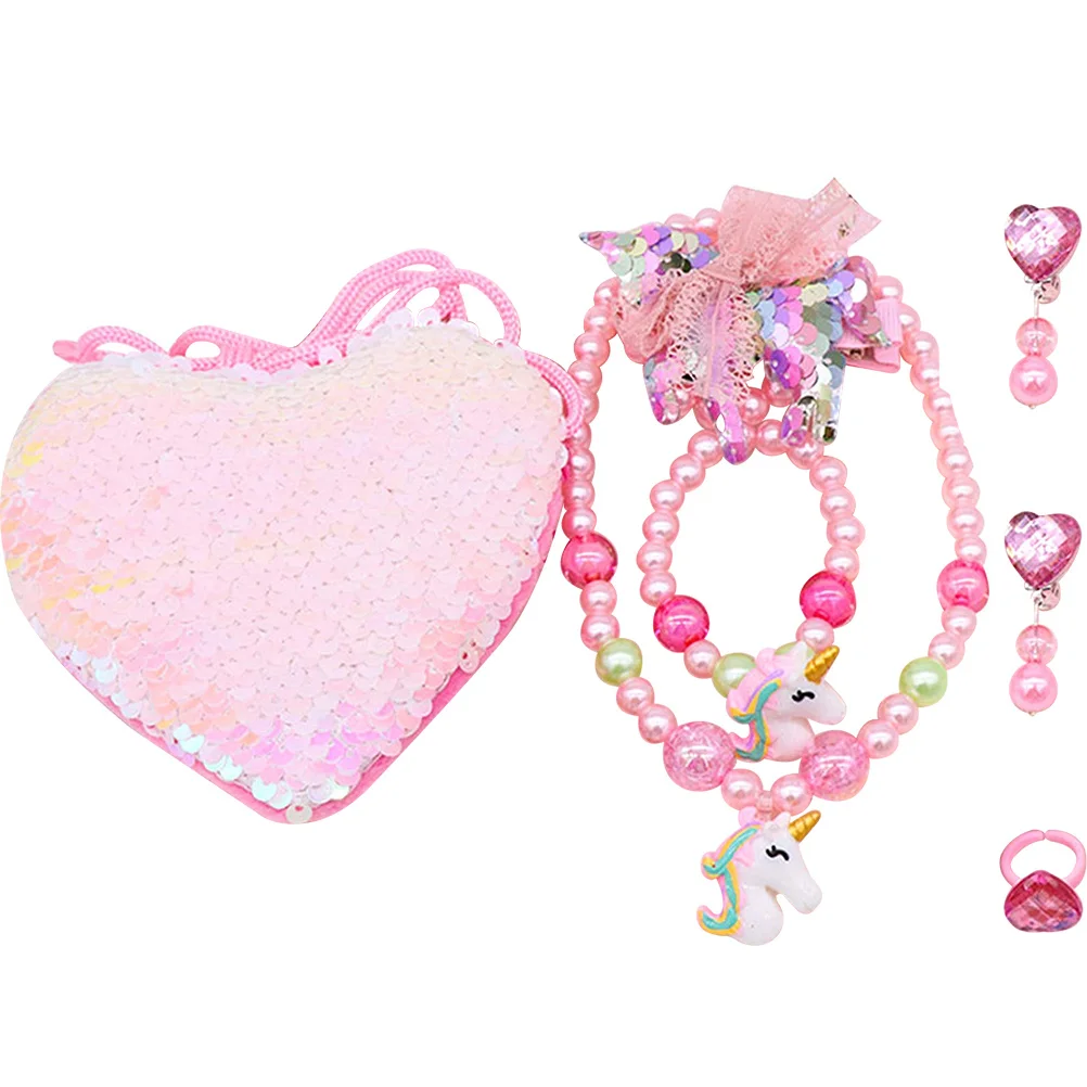 مجموعة واحدة من مجوهرات الأطفال، قلادة وحيد القرن للفتيات الصغيرات، سوار حلق لؤلؤي مريح وآمن وناعم وصديق للبشرة