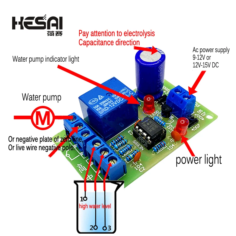 NE555 Water Level Switch Controller Kit Water Level Sensor Automatic Pumping Module DIY Student Electronic Principles Training