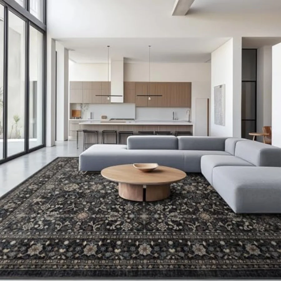 

Area Rug Non Slip Machine Washable Ultra Soft Living Room Bedroom Kitchen Outdoor Classroom Black Grey 10'×14'