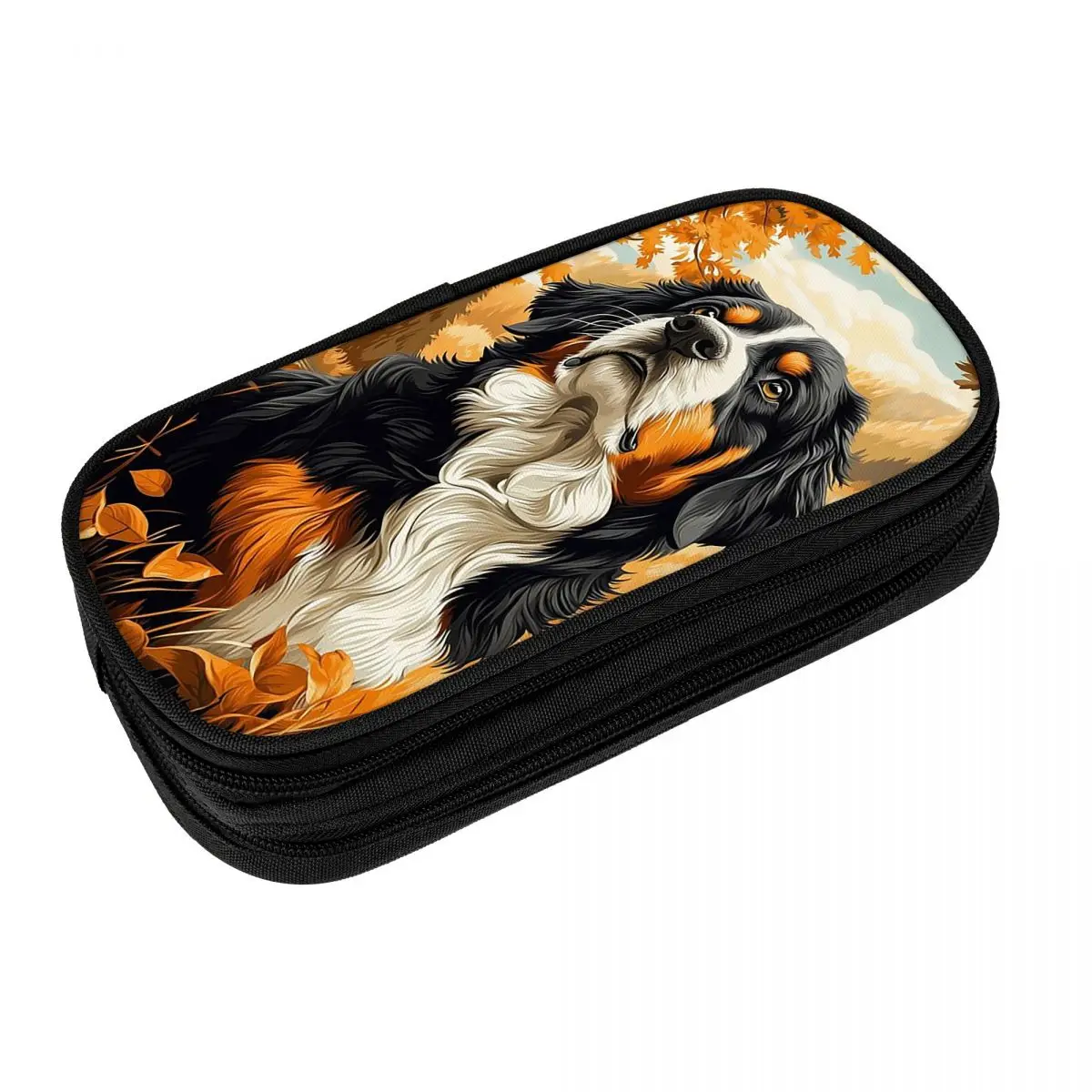 Bernese Mountain Dog In Autumn Pencil Case for Kids Gifts Pen Box Pencil Bag Stationery Supplies Pen Holder Bag - view 6