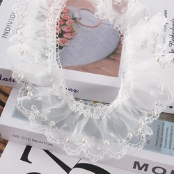 New 2yard/3yards 6cm Handmade Trim and Bowknot Embroidery Lace Beads Pleats Lace for Curtains Sofa Pet Necklace Lace Trim X031