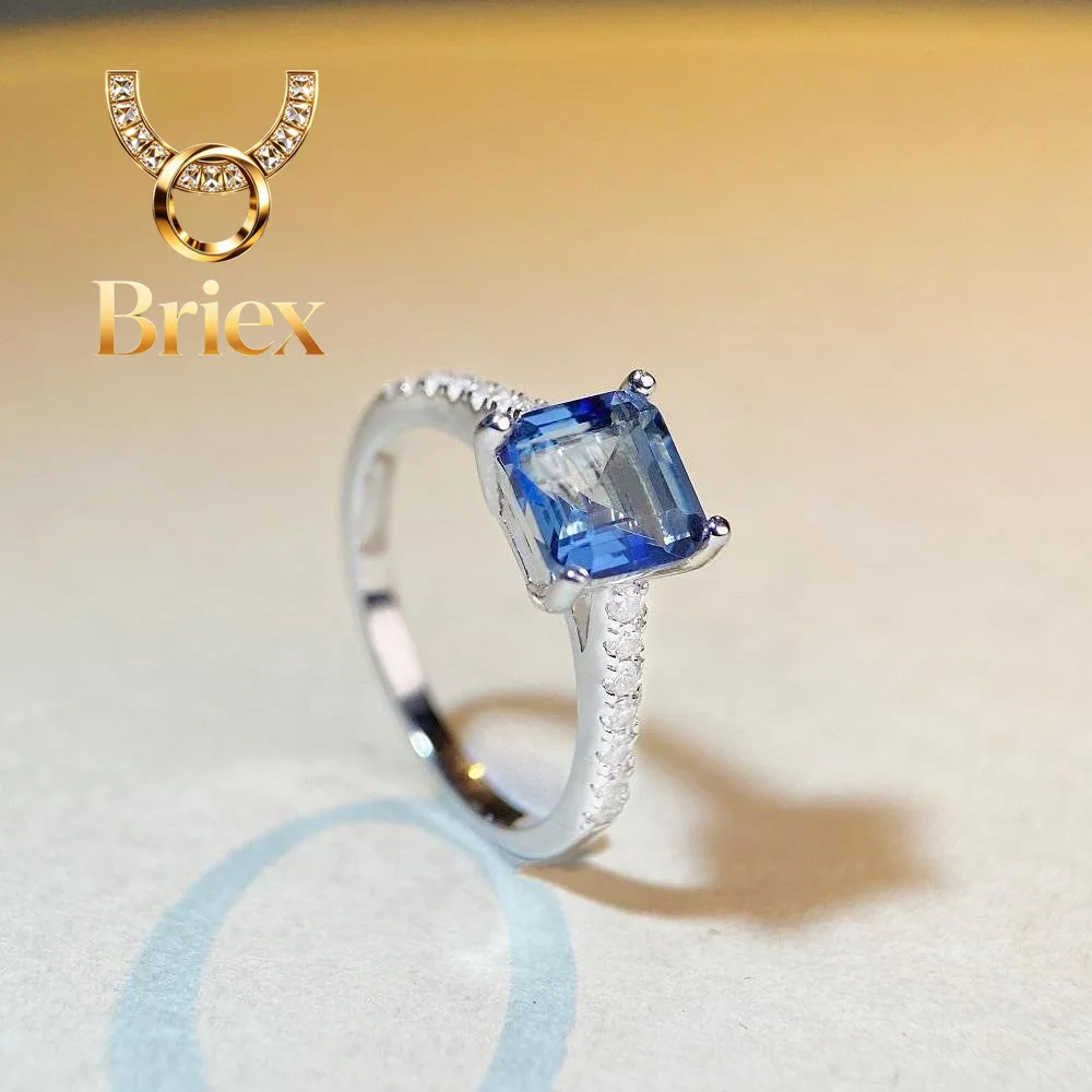 

Briex Jewelry Luxury Solid Platinum PT950 Women's Square Sky Blue Moissanite Diamond Ring