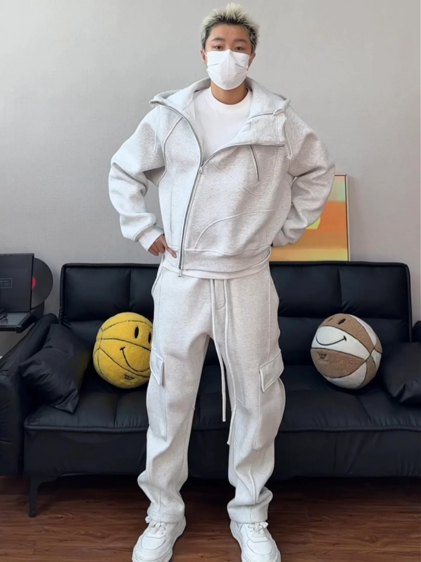 

Зимняя толстовка с капюшоном на подкладке Fce, рабочие брюки, комплект из двух предметов, модная повседневная простая мужская одежда высокого класса