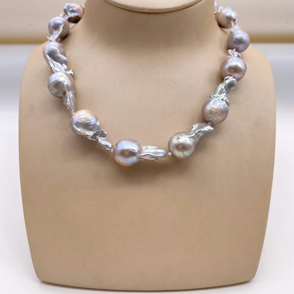 

Серый, серый цвет, большой размер, ткань с ядровым пламенем, жемчужное ожерелье в форме барокко, пресноводный 100% натуральный жемчуг